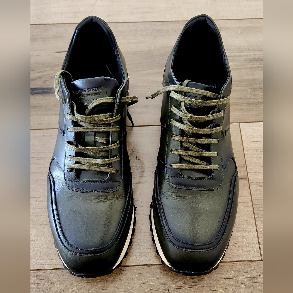 Green & Black Leather Men's Italian Shoes Sneakers